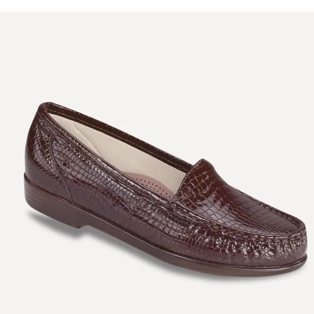 SAS Tripad Comfort SIMPLIFY Brown Croc Embossed Slip On Orthotic Driving Loafers
